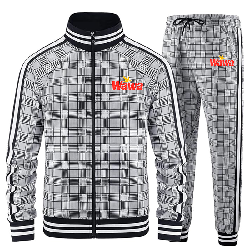 Men's Wawa Gas Station Full-zip Long Sleeve Plaid Track Jackets and Pants 2 Piece